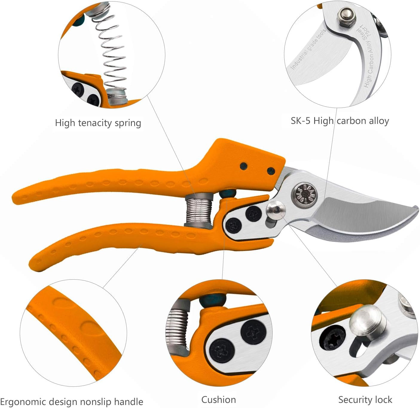 Professional Sharp Pruners, Garden Pruners, Tree Trimmers Secateurs, Bypass Pruning Shears, Secateurs, Hand Pruner, Garden Shears, Gardening Shears Clippers for Plants (Orange Shears)